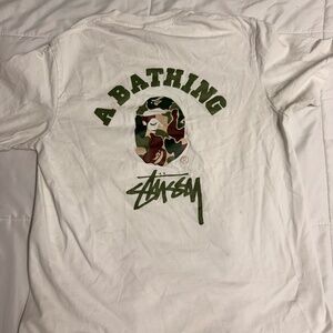 BAPE Stussy Camo Big Ape Head Tee 'white/green camo' 🟢